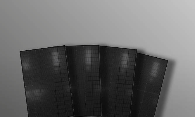 Vier Solarmodule nebeneinander ohne Halterung dargestellt