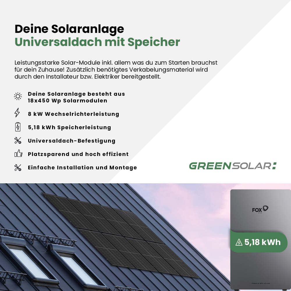 Solaranlage Universaldach 8kWp mit Speicher 5,18 kWh – Bild 2