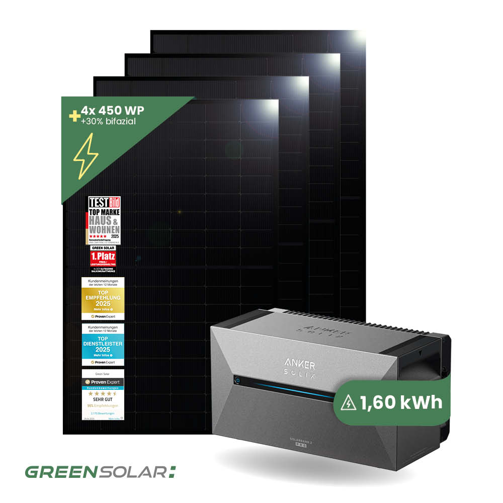 Balkonkraftwerk Basis XL 1800W mit Anker SOLIX Solarbank 2 E-1600 Pro