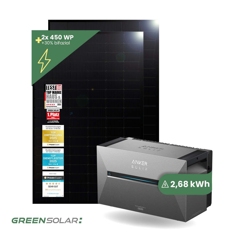 Balkonkraftwerk Basis M 900W mit Anker SOLIX Solarbank 3 E-2700 Pro