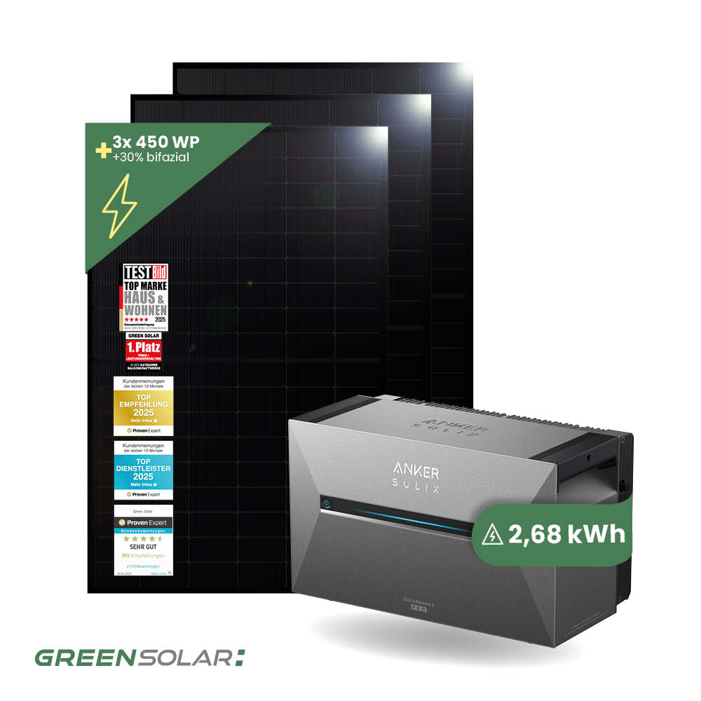 Balkonkraftwerk Basis L 1350W mit Anker SOLIX Solarbank 3 E-2700 Pro