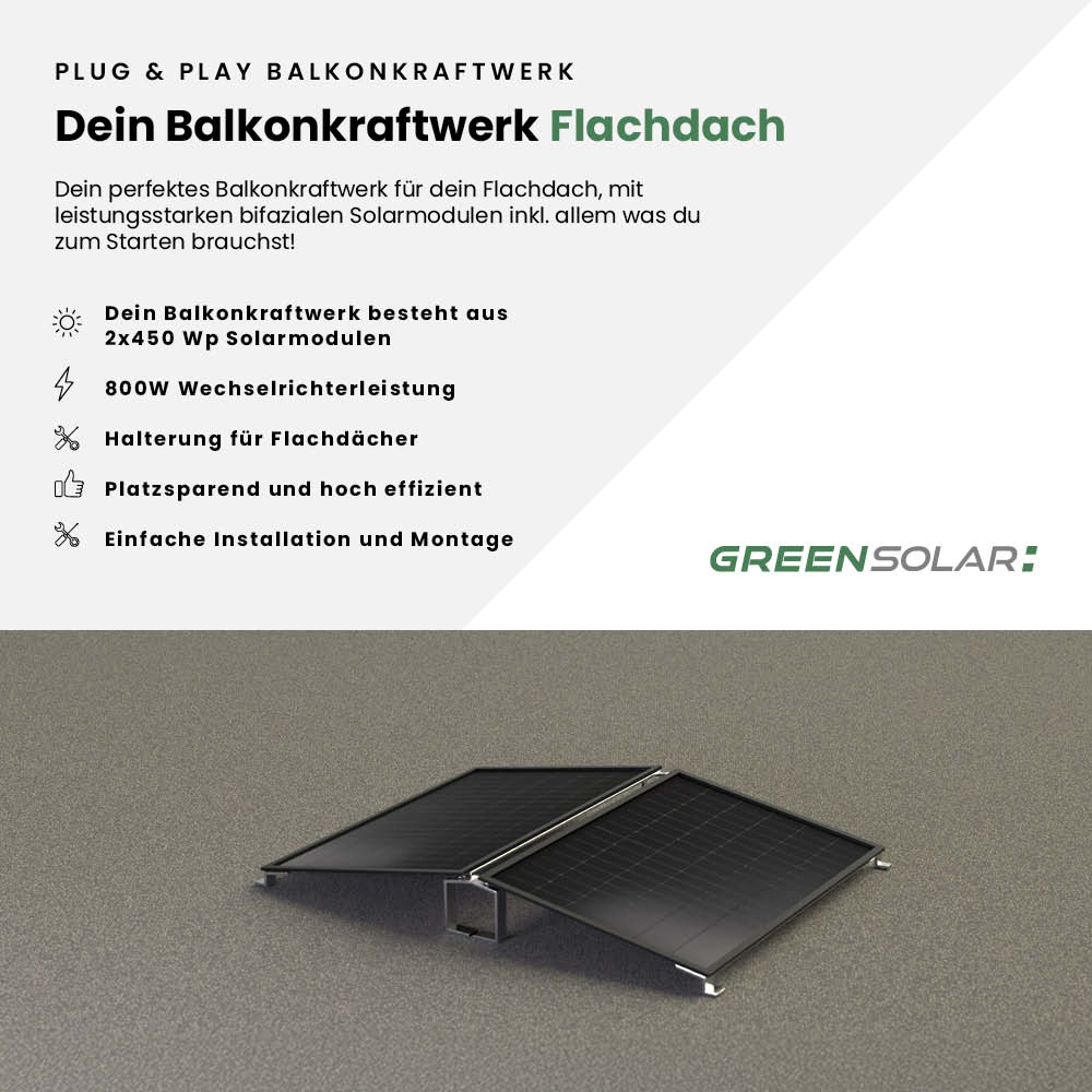 Balkonkraftwerk Flachdach 900/800 black bifazial – Bild 2