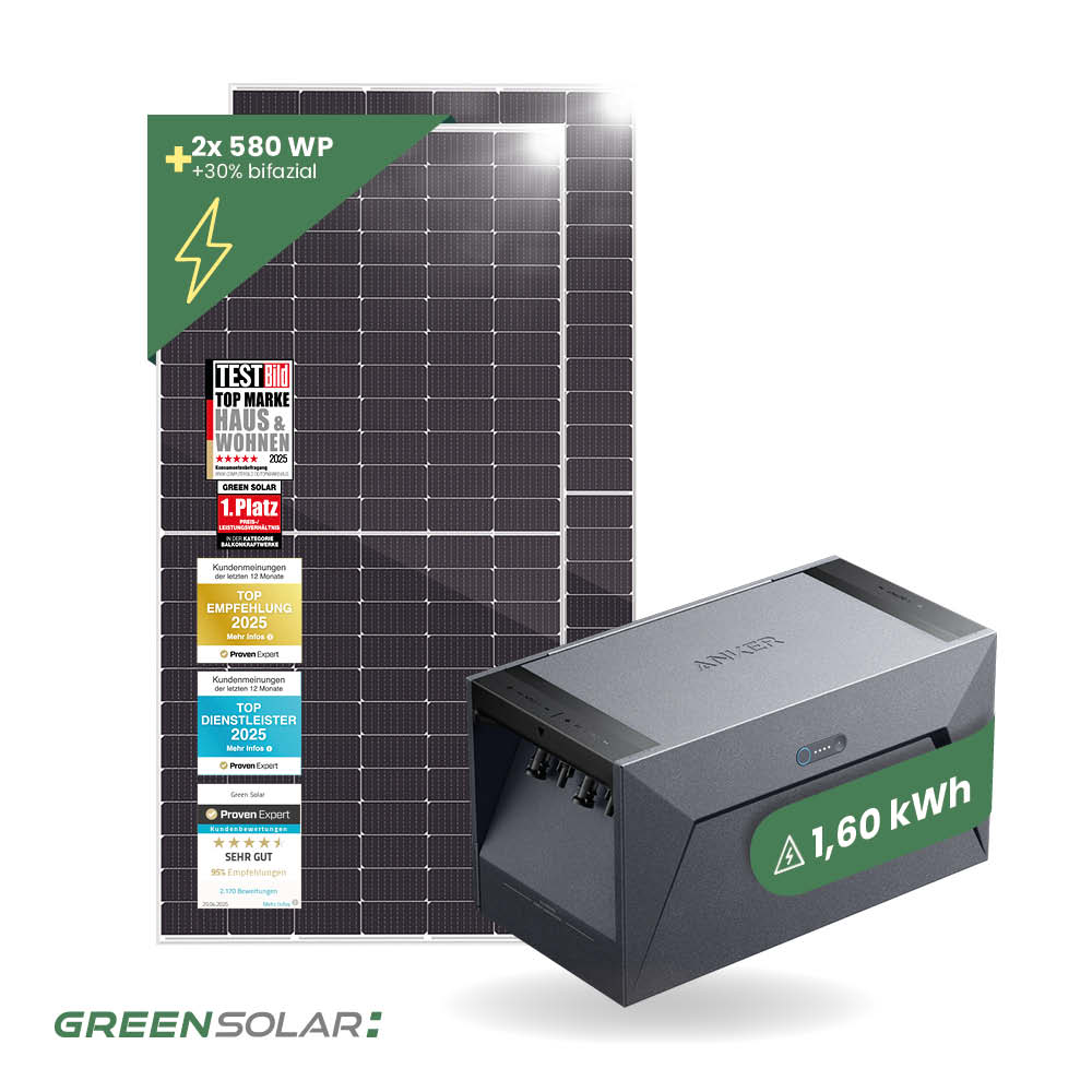 Balkonkraftwerk Basis M 900W mit Anker SOLIX Solarbank 1 E1600